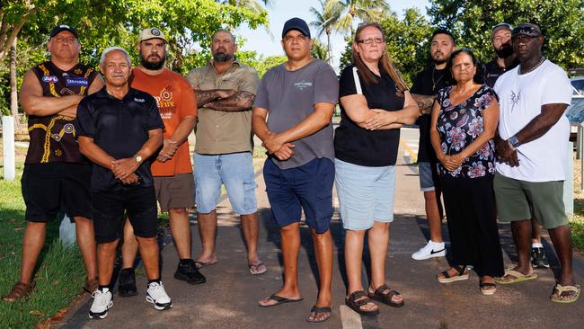 Shawn Lewfatt, centre left, and Lisa Burkenhagen, centre right, are two of the NT Aboriginal Community Police Officers who are taking the NT government and NT police commissioner to the Australian Human Rights Commission,. Picture: Charlie Bliss