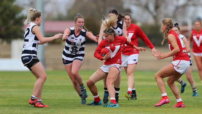 North Adelaide SANFLW star and Crows AFLW listed midfielder Anne Hatchard in action during the semi-final against South Adelaide. Picture: Deb Curtis