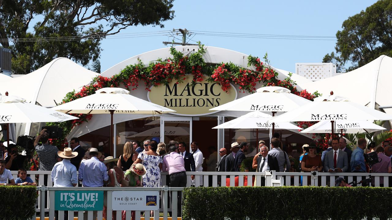 People at the VIP tent at the Magic Millions races. Photo: Jason O'Brien