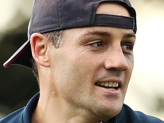 SYDNEY, AUSTRALIA - SEPTEMBER 23: Cooper Cronk smiles during a Sydney Roosters NRL training session at Moore Park on September 23, 2019 in Sydney, Australia. (Photo by Mark Metcalfe/Getty Images)