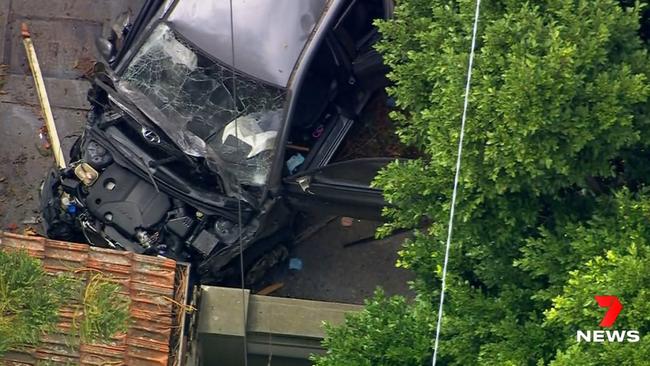 Aftermath of the high-speed chasing in which the vehicle collided with a house. Picture: 7News