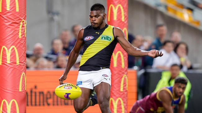 Young Tiger Maurice Rioli produced some moments of brilliance in his first final. Picture: Russell Freeman/AFL Photos via Getty Images