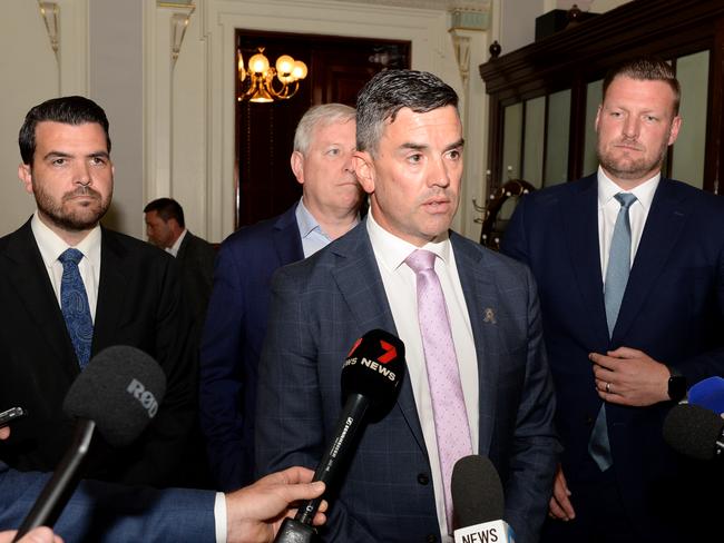 Newly elected Victorian Opposition Leader Brad Battin after the Liberal Party vote at Parliament House in Melbourne. Picture: Andrew Henshaw