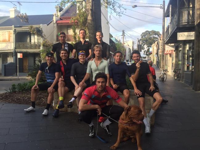 Andrew McArthur poses with his mates from the Paddington Cycling Club.