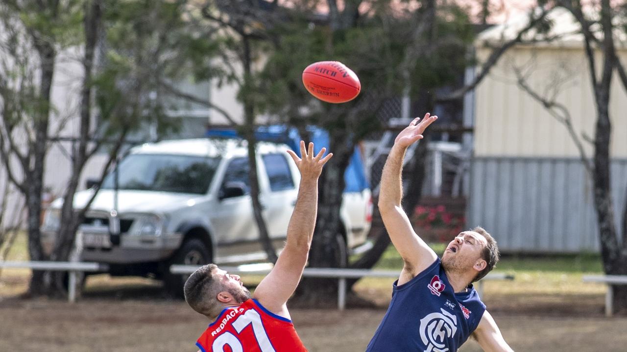 Carmelo Citrigno, Redbacks and Corin Sankey, Coolaroo. Coolaroo vs Warwick men. AFLDD semi finals. Saturday. 19th Sep 2020