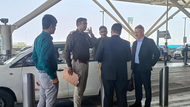 Queensland Police and Delhi Police meet at Indira Gandhi International prior to Rajwinder Singh being extradited to Australia. Picture: Vijay Pandey