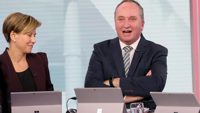 Barnaby Joyce on set at Channel seven during their election coverage. Picture: Damian Shaw