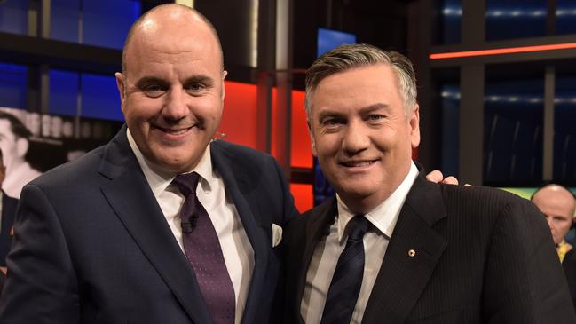 Craig Hutchison and Eddie McGuire in 2017. McGuire hosted after Hutchison was fired.