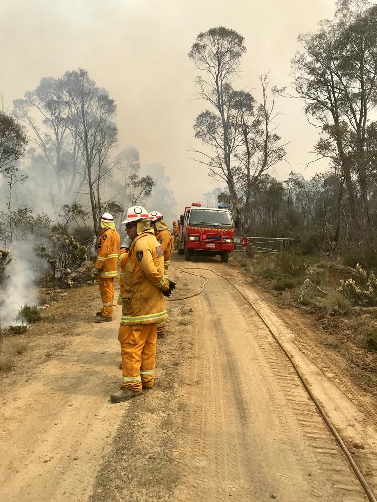 Firefighters at work battling blazes in Tasmania's Central Highlands. Picture: Tara Felts