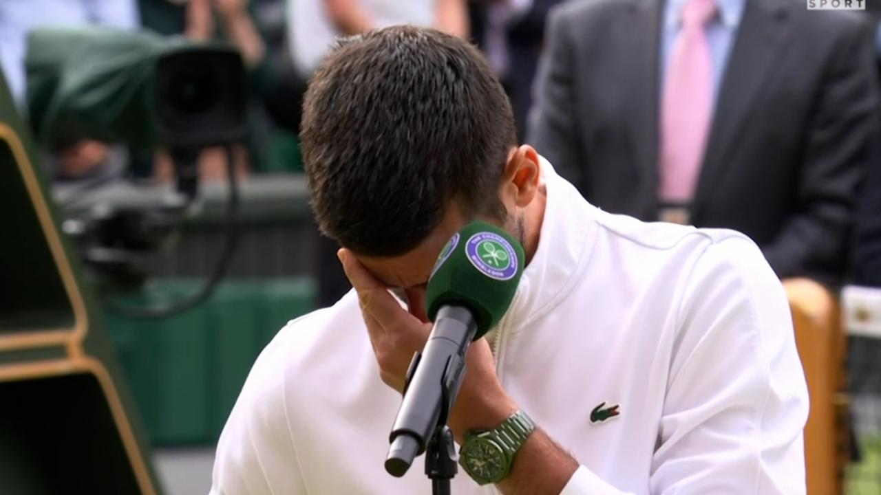 Novak Djokovic was visibly emotional in the aftermath of his Wimbledon loss. Picture: Supplied