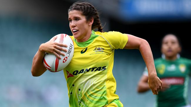 Charlotte Caslick in action for Australia in the Sydney Sevens series in February.