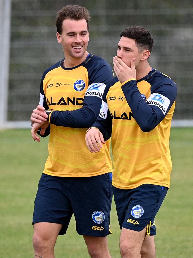 Key Parramatta playmakers Clint Gutherson (left) and Mitchell Moses. Picture: AAP Image/Dan Himbrechts