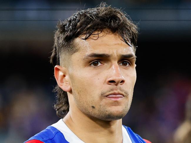 MELBOURNE, AUSTRALIA - SEPTEMBER 06: Jamarra Ugle-Hagan of the Bulldogs looks dejected after a loss during the 2024 AFL Second Elimination Final match between the Western Bulldogs and the Hawthorn Hawks at The Melbourne Cricket Ground on September 06, 2024 in Melbourne, Australia. (Photo by Dylan Burns/AFL Photos via Getty Images)