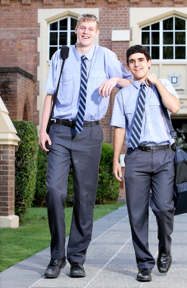 A Year 9 Lebron Brooks (right) and Brisbane Bullets talent Rocco Zikarsky.