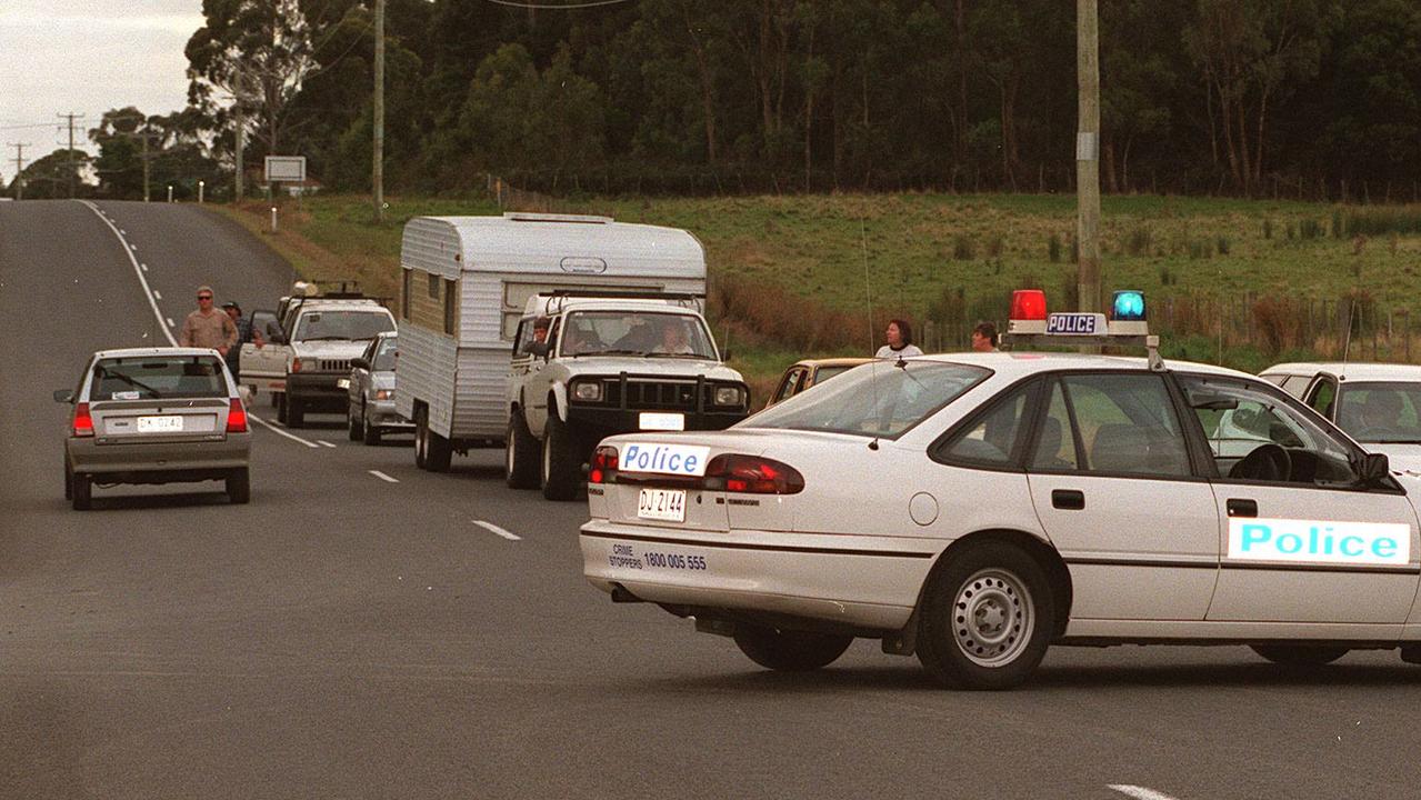 A police roadblock on route to Port Arthur site on the afternoon of the massacre by Martin Bryant.