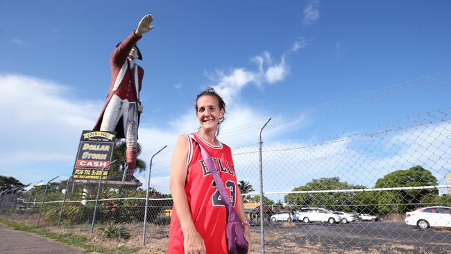 Susan Hartley from Manunda walks past the famous Captain Cook statue in the Tradies Bar carpark, where the hospital expansion will take place. Picture: Brendan Radke