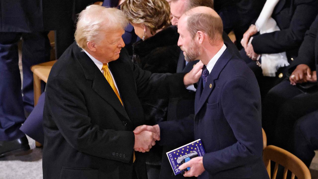 US President-elect Donald Trump and Britain's Prince William, Prince of Wales shake hands inside Notre-Dame Cathedral ahead of a ceremony to mark the reopening of the landmark cathedral, in central Paris, on December 7, 2024. Picture: AFP