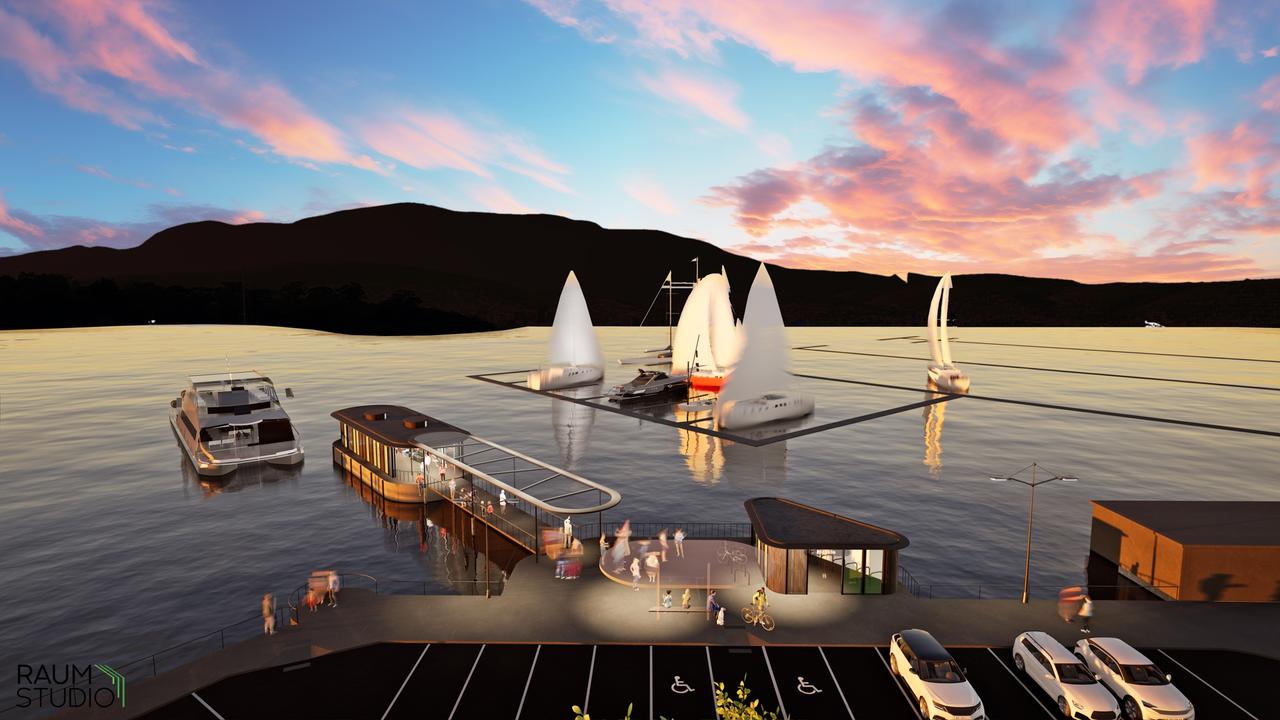 Concept design of the upgraded Bellerive Derwent Ferry terminal. The design is set to be replicated across all new terminals planned along the river. Picture: Supplied