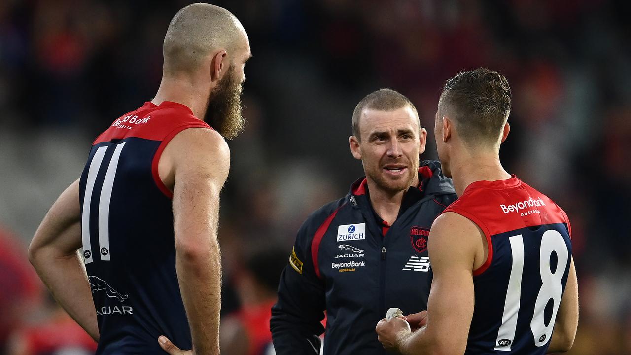 Simon Goodwin is concerned about Melbourne’s centre clearance numbers. Photo: Quinn Rooney/Getty Images.