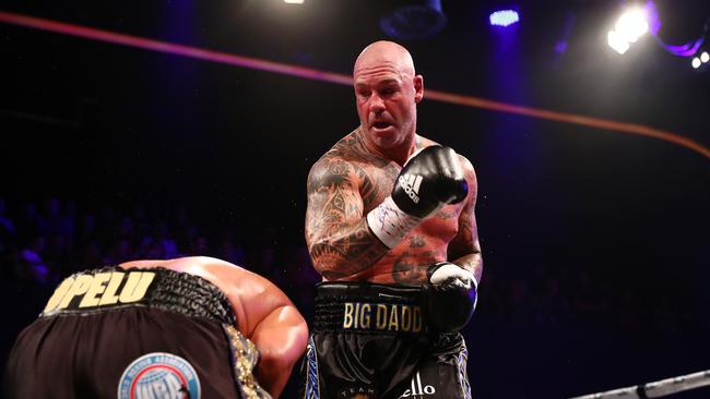 BRISBANE, AUSTRALIA – DECEMBER 04: Lucas Browne punches Django during the Heavyweight at Fortitude Music Hall on December 04, 2021 in Brisbane, Australia. (Photo by Chris Hyde/Getty Images)