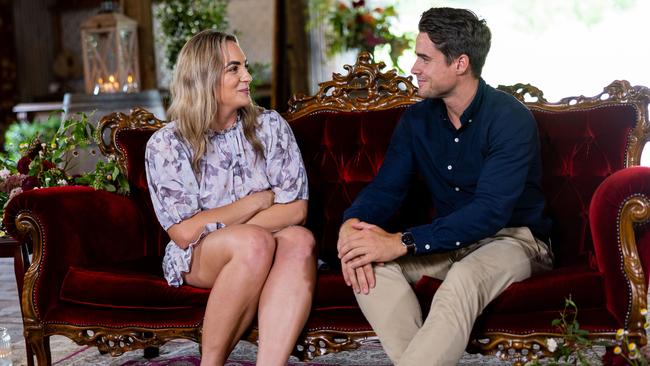 Fourth-generation farmer Will Simpson with Jess Cova on their season of the wholesome dating show. Picture: Seven