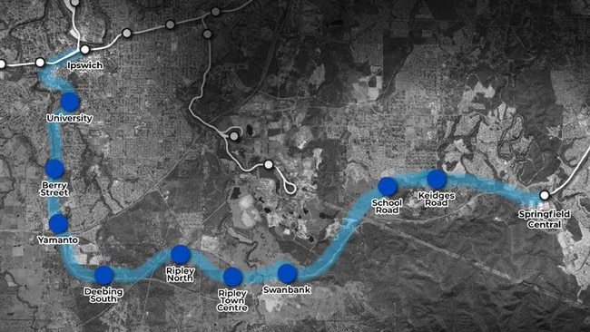 The rail corridor could include up to new rail stations between Ipswich Central and Springfield Central.