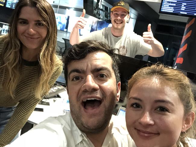 Sam Dastyari with the night crew at Triple M.