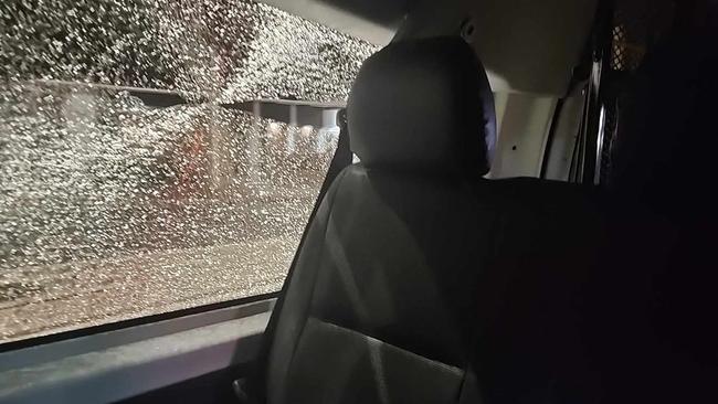 The inside of a Nanango Taxi Service cab after an object was allegedly thrown at it on Saturday night.