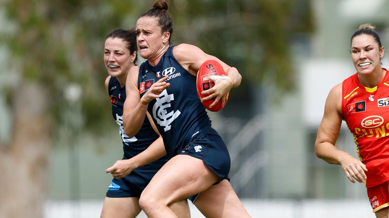 Harriet Cordner has played 25 games for Melbourne, 12 for Richmond and 12 for Carlton after she was scouted in an AFL talent search ahead of the inaugural AFLW season in 2017. Picture: Michael Willson / Getty Images