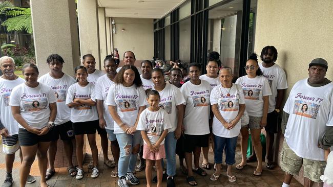 Family and friends of Jayden Dau outside the Cairns Courthouse.