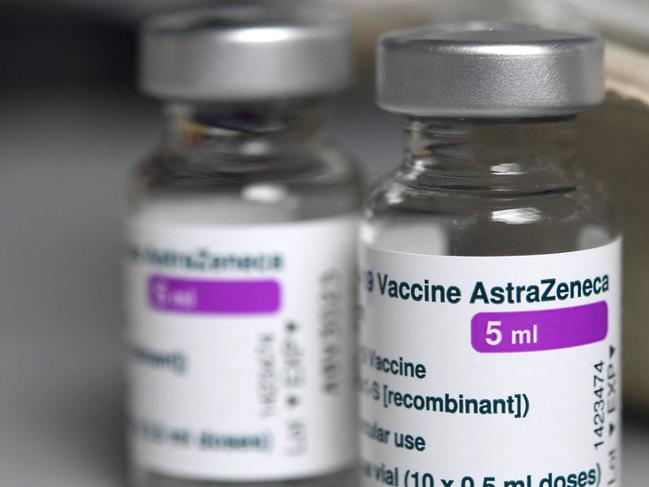 (FILES) In this file photo taken on March 12, 2021 shows empty vials of the Astra-Zeneca Covid-19 vaccine at a vaccination center at the UBO (Universite Bretagne Occidentale) in Brest, western France. - The Netherlands suspends the use of AstraZeneca vaccine on March 14, 2021. (Photo by Fred TANNEAU / AFP)