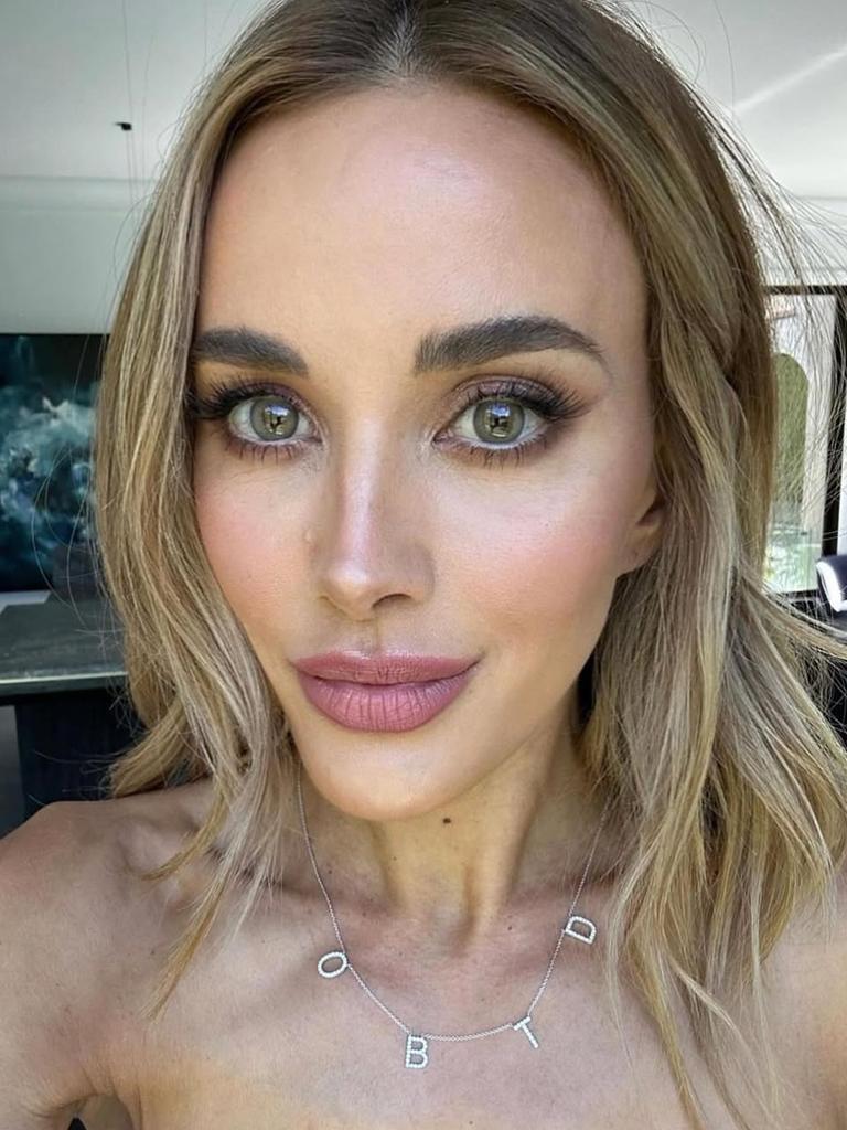 Bec Judd has a custom made Shannakian initial necklace with the letters O, B, T and D for her children. Picture: Instagram