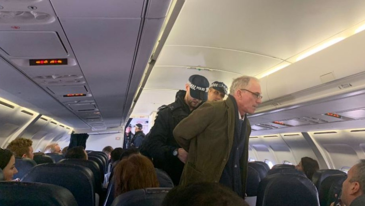 A protester lectured fellow passengers on an Aer Lingus flight. Picture: @wazzas/Twitter