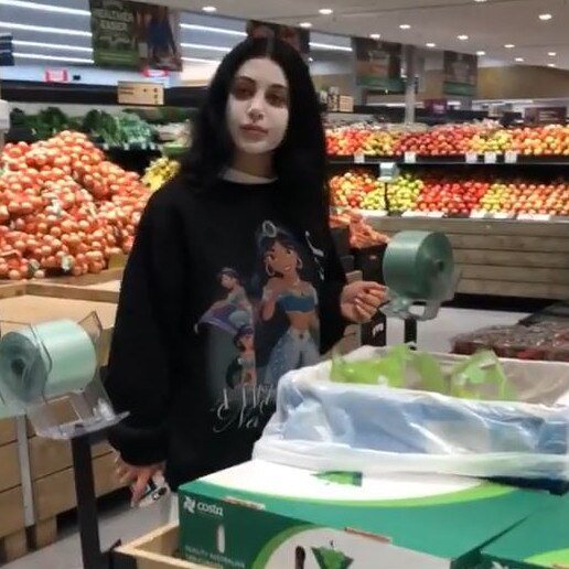 Martha's late-night Woolies run while still wearing her face mask is so relatable. Picture: Martha Kalifatidis/Instagram