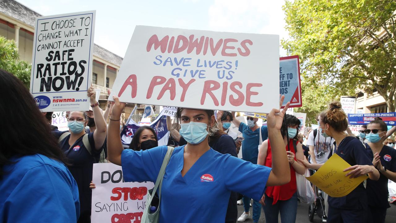 The union demanded better working conditions for health staff. Picture: NCA NewsWire / David Swift