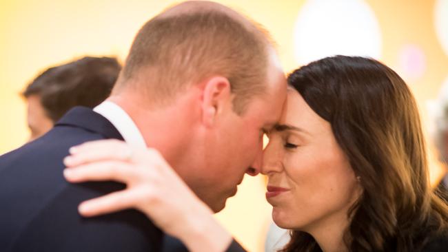 Jacinda Ardern greets Prince William, then Duke of Cambridge is greeted with a Hongi in 2019. Picture: Getty Images.