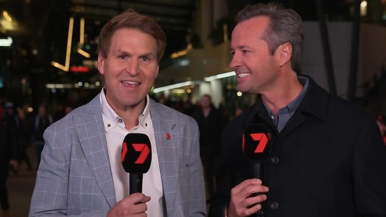 Kane Cornes (left) discussing the ban last Thursday night. Photo: Channel 7
