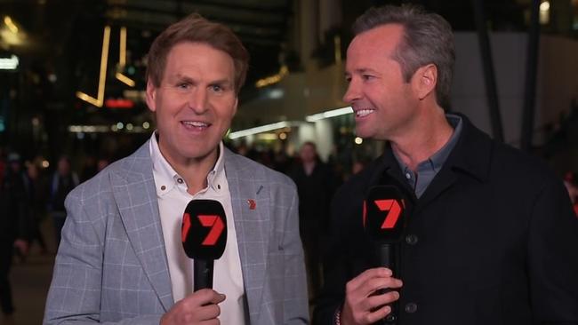 Kane Cornes (left) discussing the ban last Thursday night. Photo: Channel 7