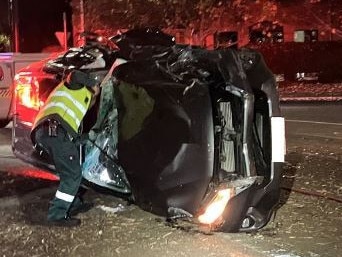 A man is lucky to be alive after he lost control of his car at the Britannia Roundabout. Picture: SA Police