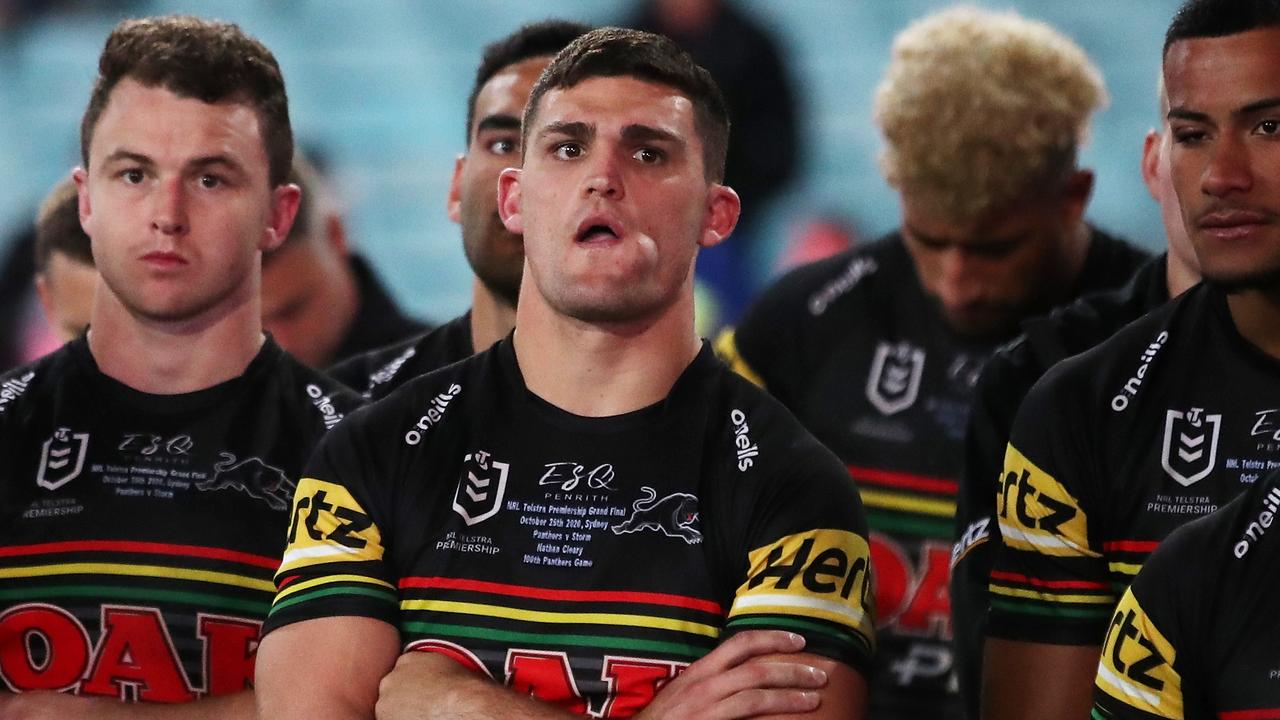 Nathan Cleary of the Panthers looks dejected after losing the 2020 NRL Grand Final .