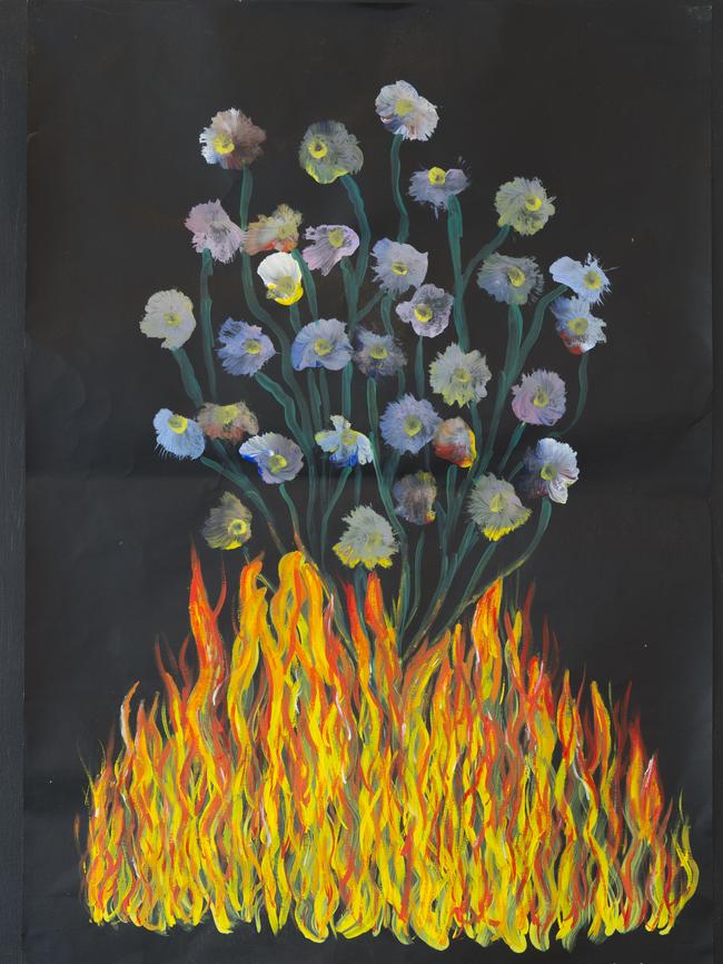 Flames and flowers art.