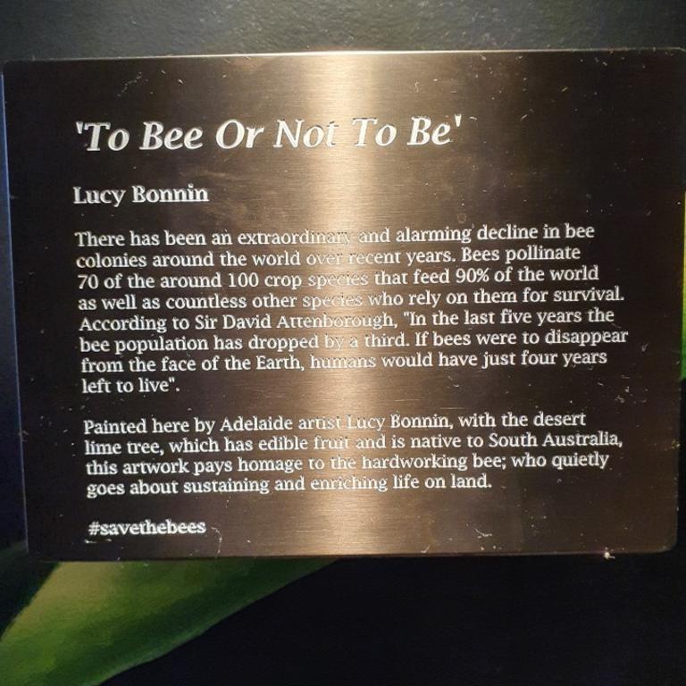 This plaque falsely attributed a quote about honeybees to Sir David Attenborough. Picture: Supplied/Heath Hunter