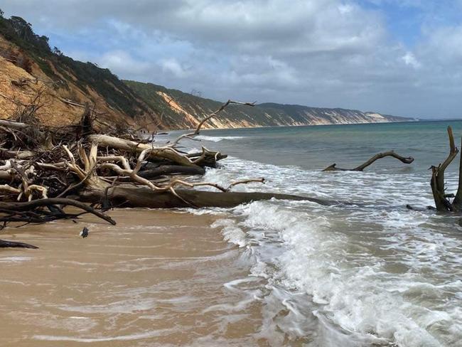 Drivers planning a summer trip between Rainbow Beach and Double Island Point will need to head inland with access between the two popular tourist spots cut by beach erosion. Picture: Facebook, The Ice Man.