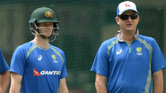 Australian Test captain Steve Smith with selector Mark Waugh. Pic: AFP