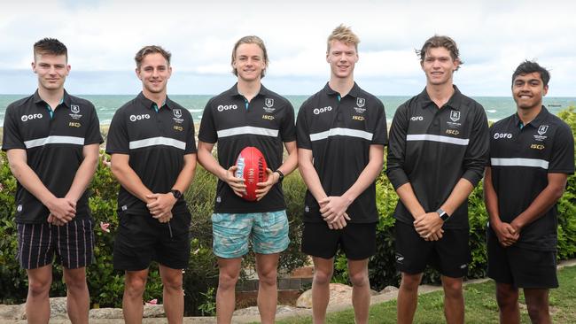 Power recruits: Dylan Williams, Jackson Mead, Miles Bergman, Jake Pasini, Mitchell Georgiades and Trent Burgoyne. Picture: AAP Image/Russell Millard