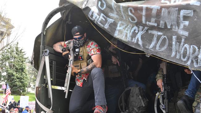 People take part in a "reopen" Pennsylvania demonstration on April 20, 2020 in Harrisburg, Pennsylvania. Picture: Nicholas Kamm/AFP