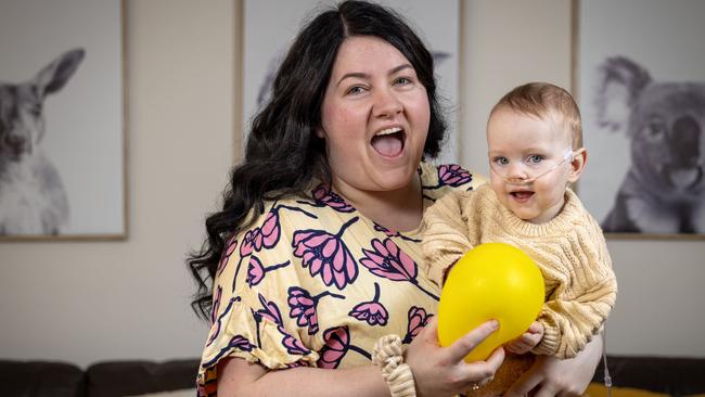 Alexandra with her 16 mouth old daughter Charlee Ellul at home in Salisbury Heights. Picture: Emma Brasier