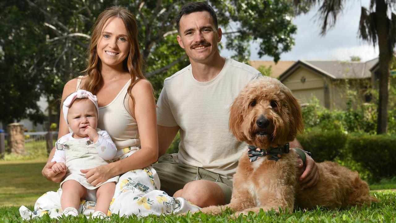 Brogan Howson and Daniel Cullen with Leni, 9 months, and George. Picture: Evan Morgan