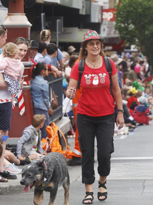 Moe the dog with Alison Hall from Farewellhill Australian Cattle Dogs. Hobart Christmas Pageant 2024. Picture: Nikki Davis-Jones