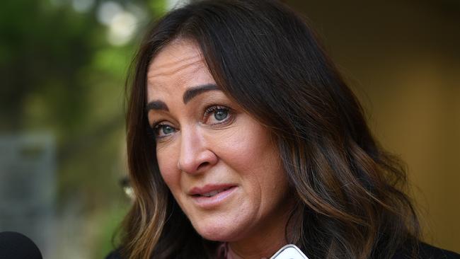 Michelle Bridges leaves Waverley Court in Sydney, Tuesday, February 18, 2020. (AAP Image/Joel Carrett) NO ARCHIVING